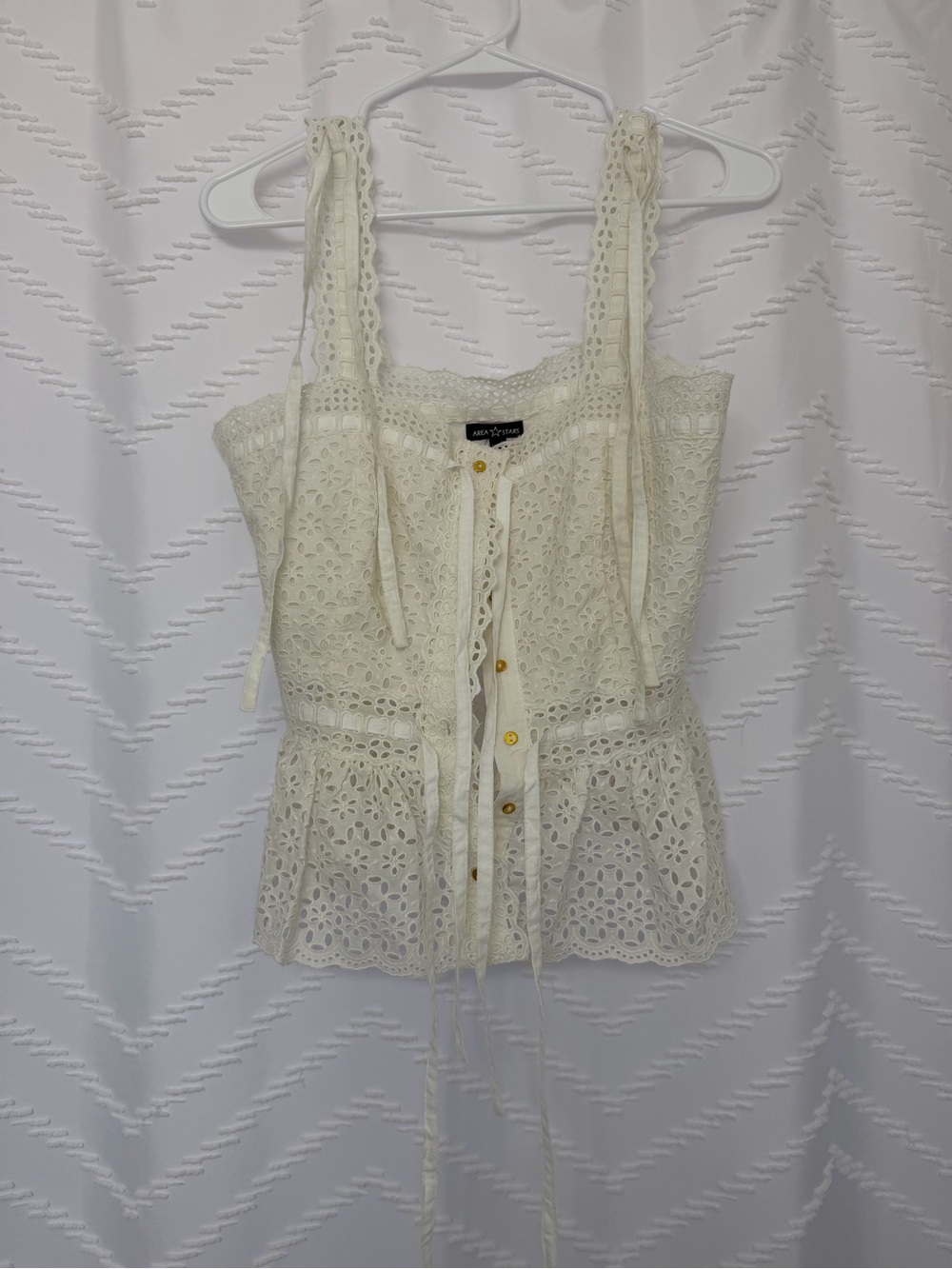 Eyelet Tie-Shoulder Camisole Tank Top - Cream